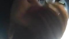Korean girl playing with small cock in car